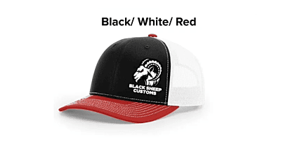 Black Sheep Custom Hat - Black / White with Red Bill