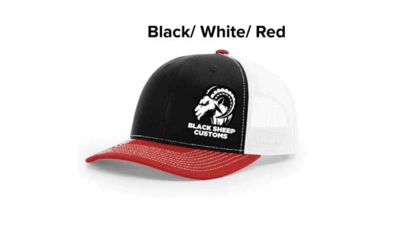 Black Sheep Custom Hat - Black / White with Red Bill